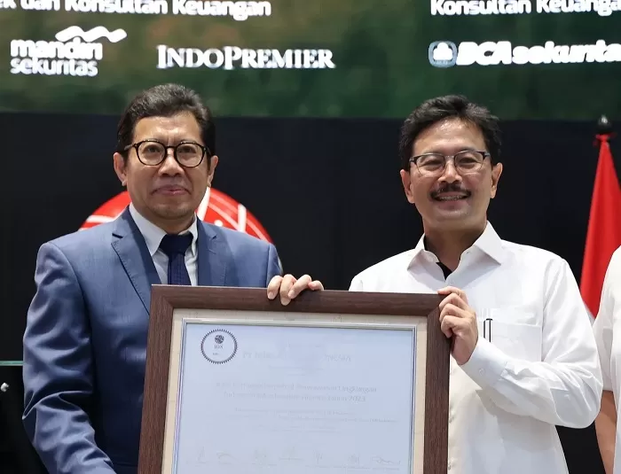 Seremoni Pencatatan Surat Berharga Perpetual Berwawasan Lingkungan Indonesia Infrastructure Finance Tahun 2023