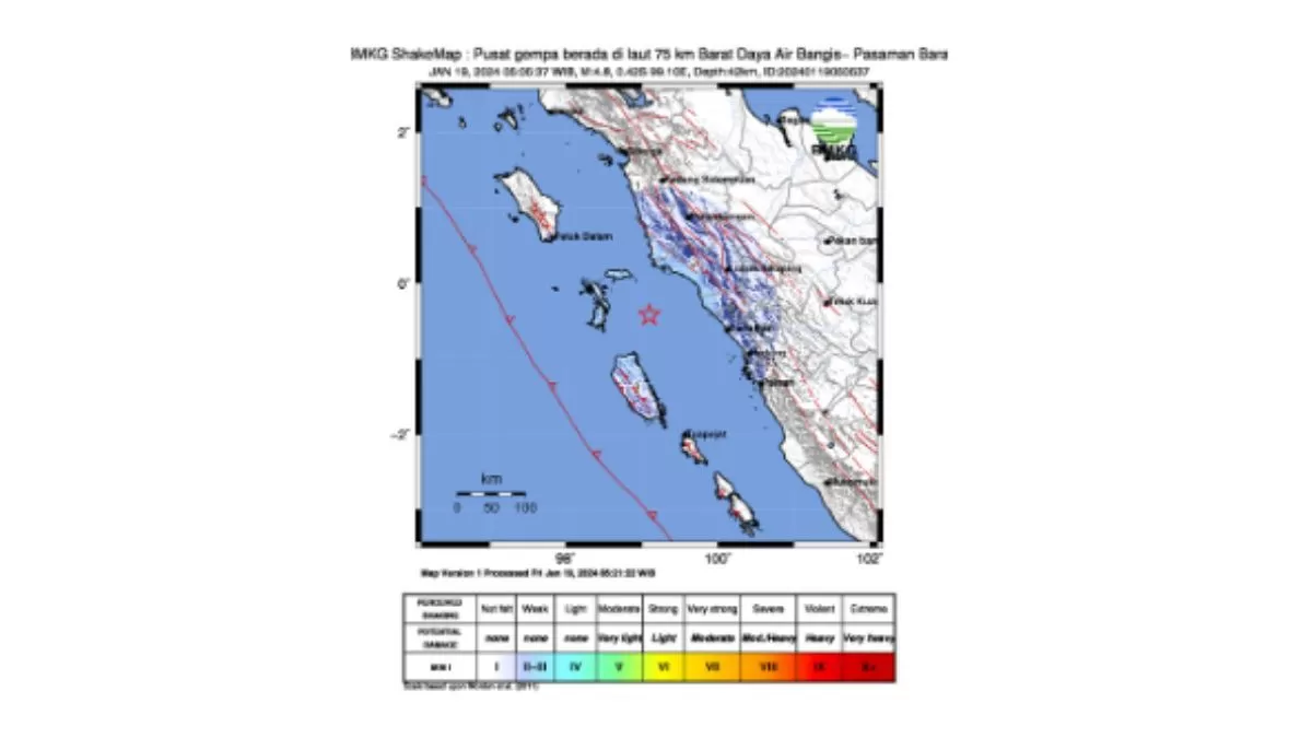 BMKG: Gempa 4,8 Magnitudo, Guncang Barat Daya Air Bangis - Pasaman, Provinsi Sumatera Barat