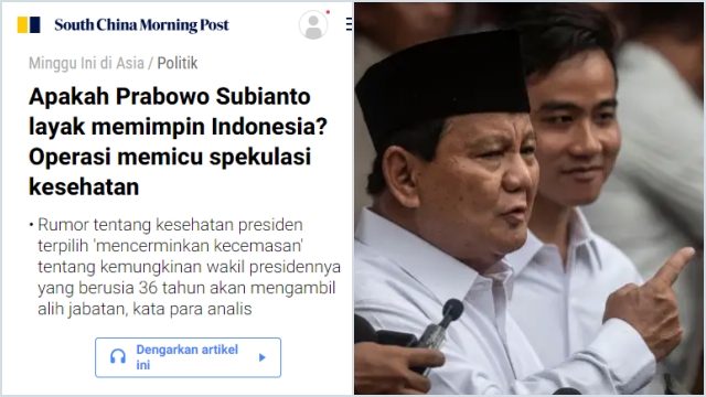 Media Asing Sebut Prabowo Tak Mampu Jadi Presiden 5 Tahun, 'Wakilnya Mungkin akan Mengambil Alih'